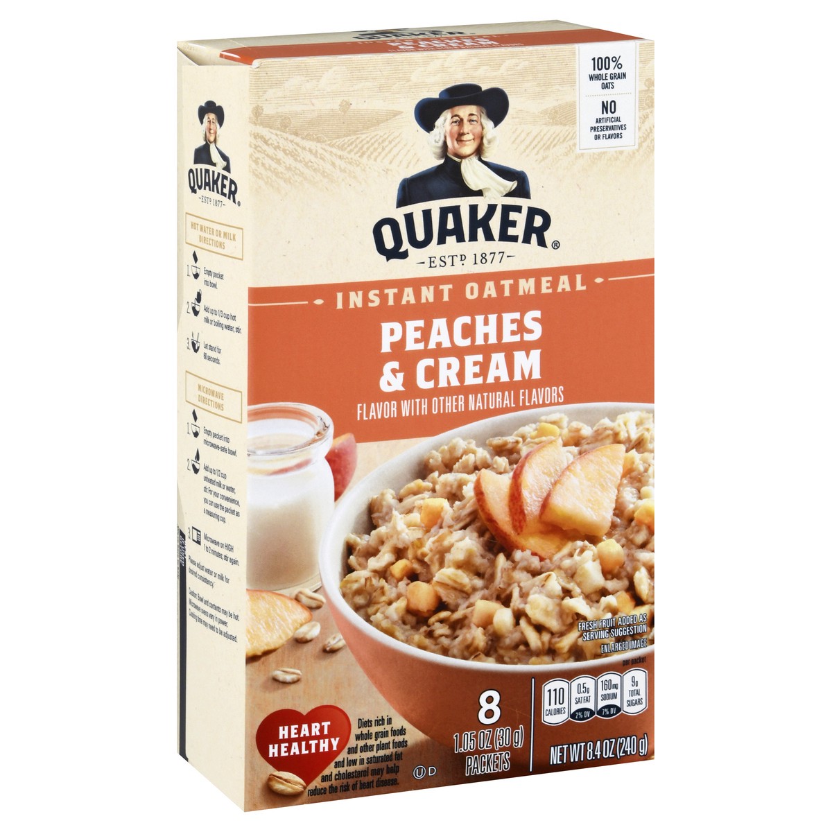 slide 7 of 10, Quaker Peaches & Cream Instant Oatmeal 8 ea, 8 ct