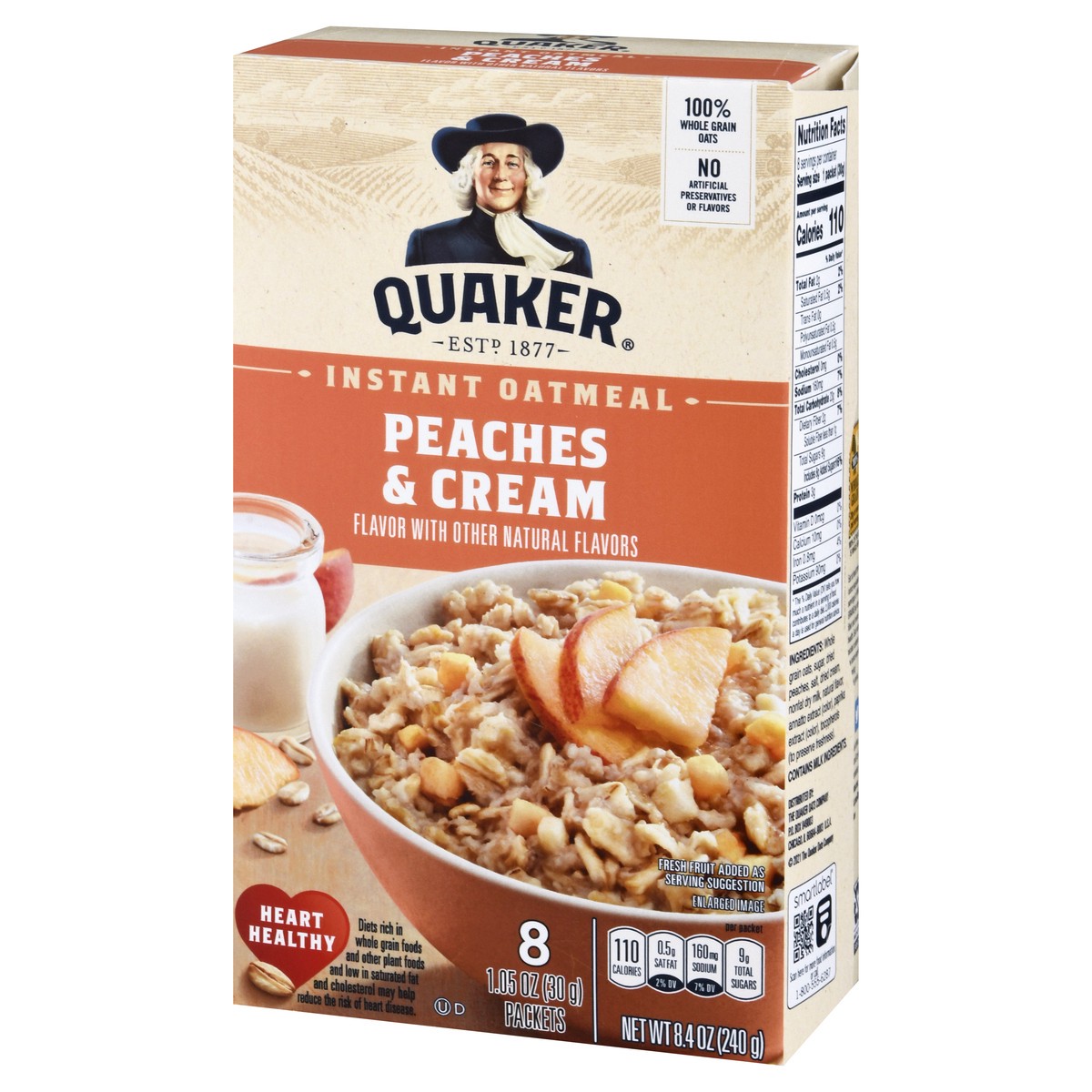slide 10 of 10, Quaker Peaches & Cream Instant Oatmeal 8 ea, 8 ct