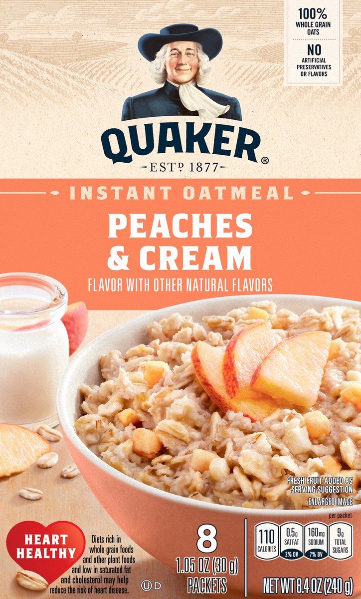 slide 1 of 10, Quaker Peaches & Cream Instant Oatmeal 8 ea, 8 ct