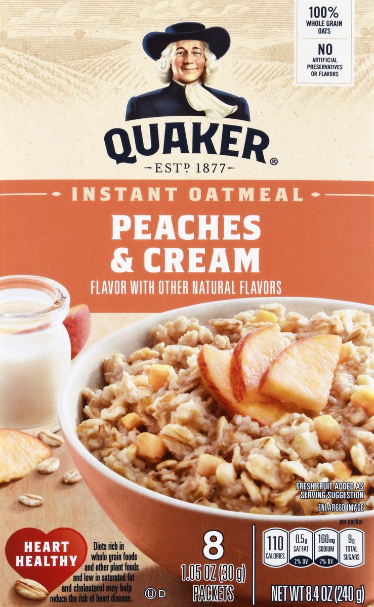 slide 8 of 10, Quaker Peaches & Cream Instant Oatmeal 8 ea, 8 ct