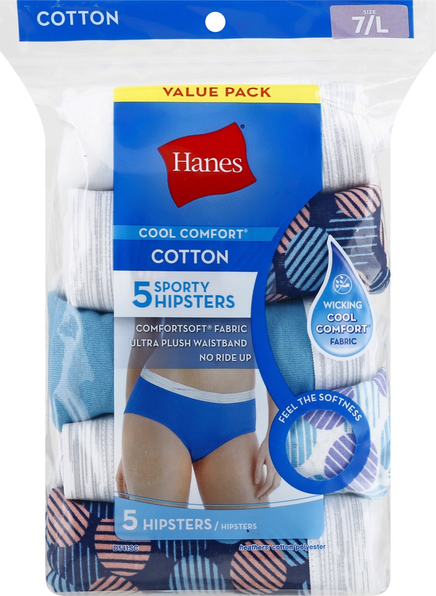 slide 9 of 10, Hanes Cool Comfort Value Pack Size 7/L Cotton Sporty Hipsters 5 ea, 5 ct