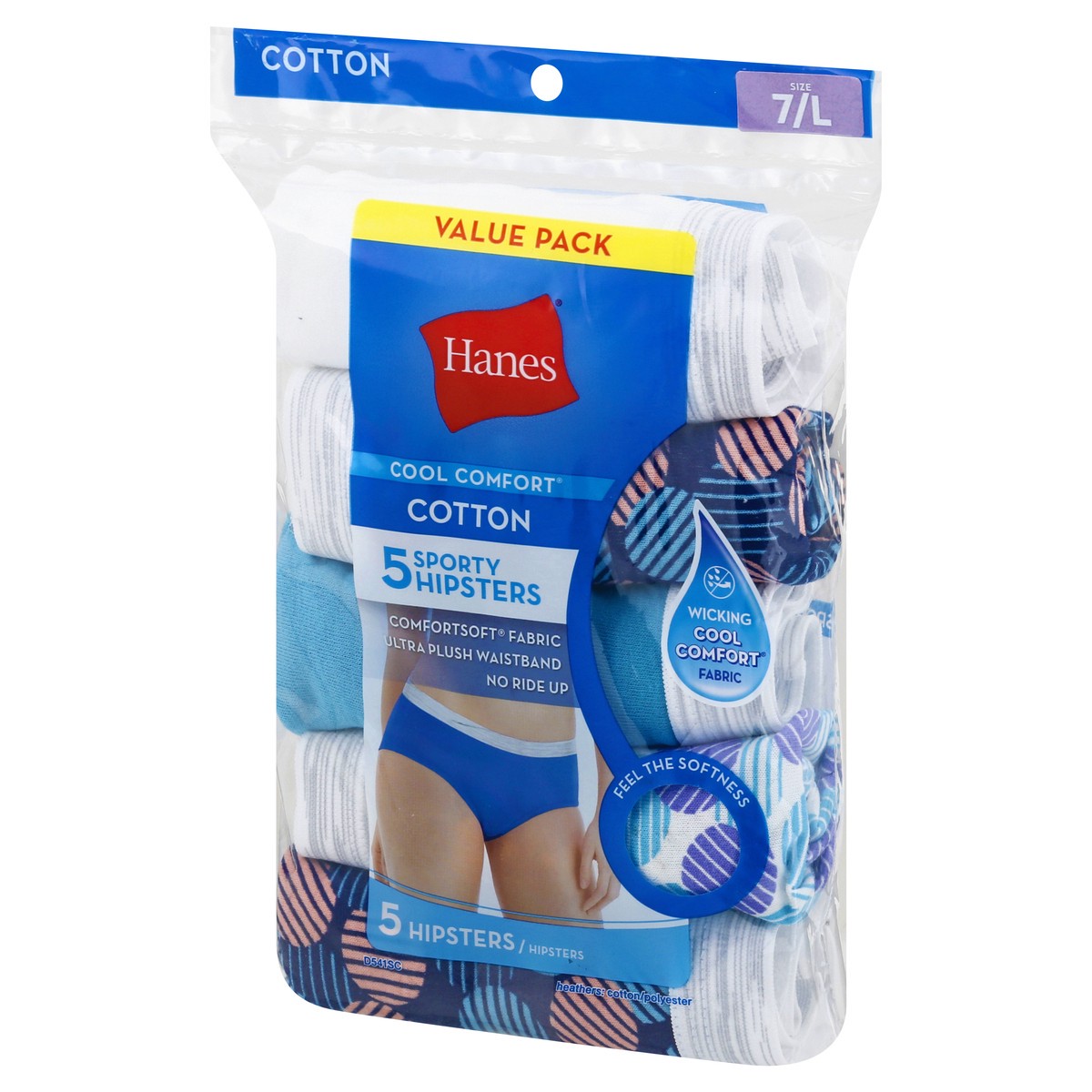 slide 6 of 10, Hanes Cool Comfort Value Pack Size 7/L Cotton Sporty Hipsters 5 ea, 5 ct