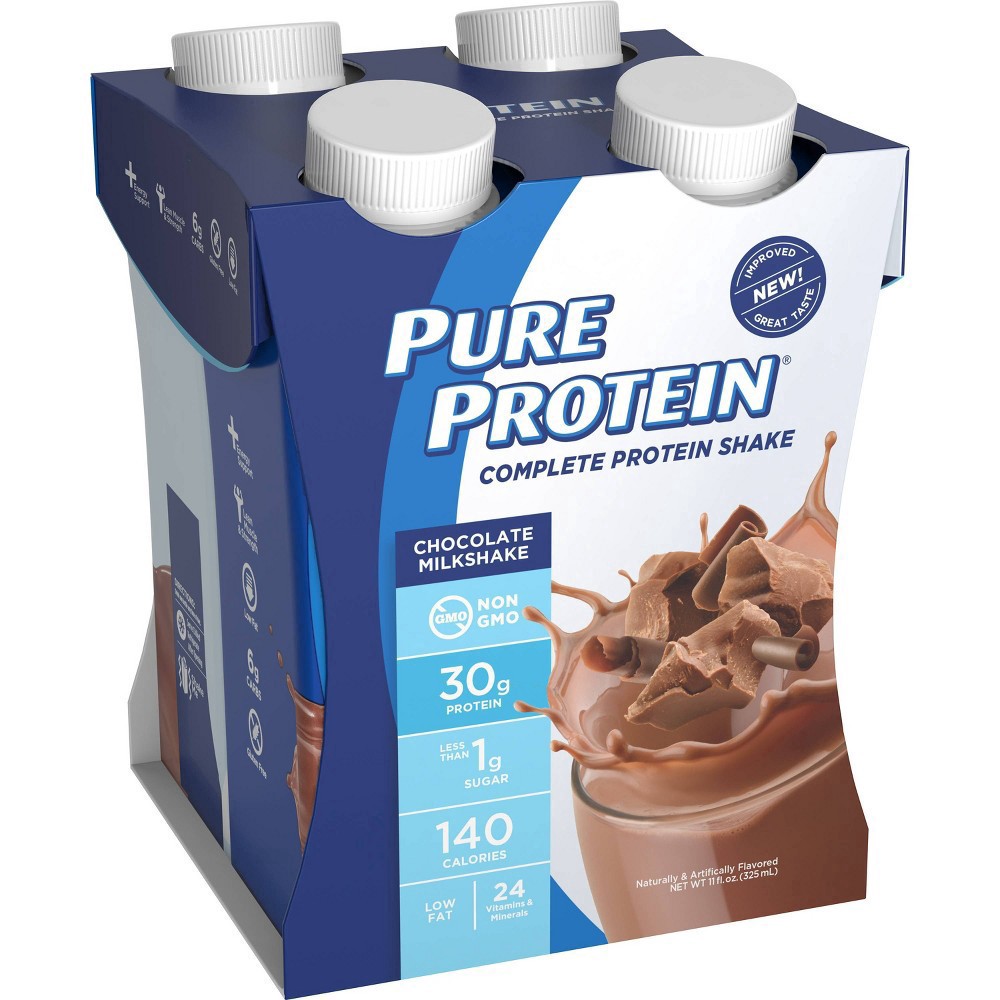 slide 4 of 5, Pure Protein Shake, Complete Protein, Rich Chocolate, 30 g Protein, 11 fl oz, 4 Count, 4 ct; 11 oz