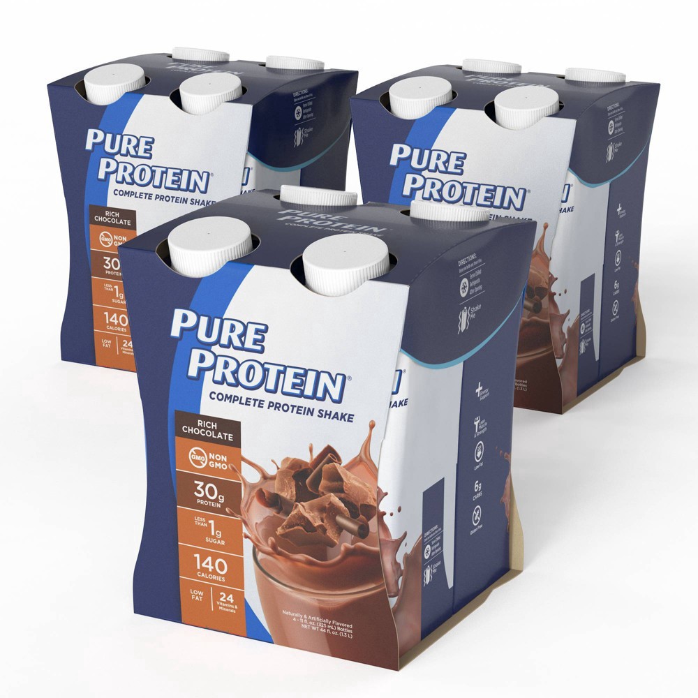 slide 5 of 5, Pure Protein Shake, Complete Protein, Rich Chocolate, 30 g Protein, 11 fl oz, 4 Count, 4 ct; 11 oz