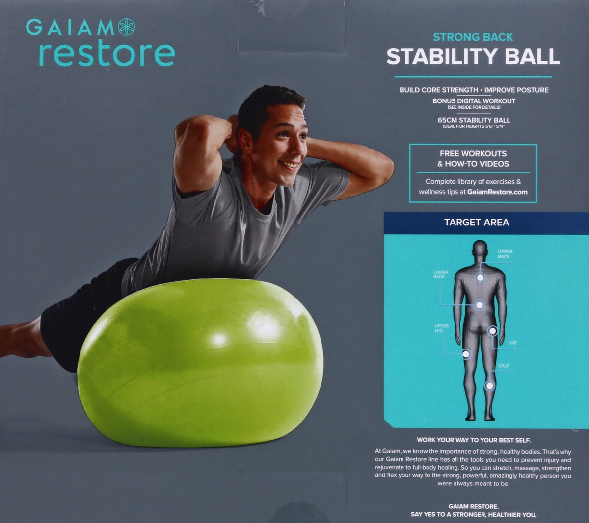 slide 5 of 9, Gaiam Restore Stability Ball Kit Strong Back Box - Each, 1 ct