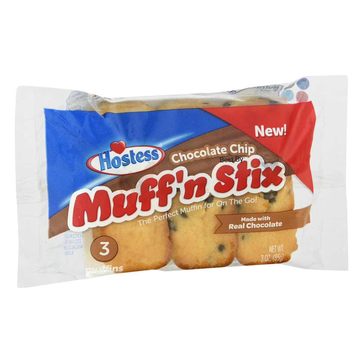 slide 2 of 10, HOSTESS Chocolate Chip Muff'n Stix Single Serve, 3 Count, 3 oz, 3 oz