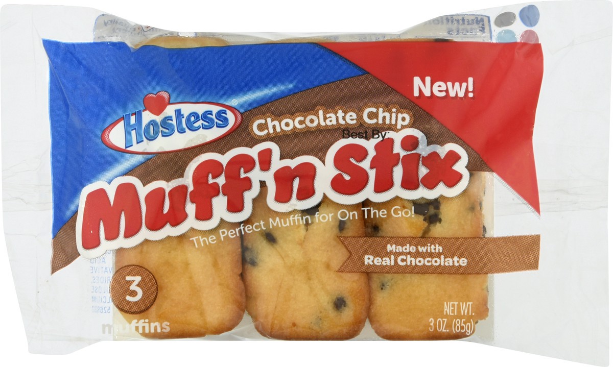 slide 3 of 10, HOSTESS Chocolate Chip Muff'n Stix Single Serve, 3 Count, 3 oz, 3 oz