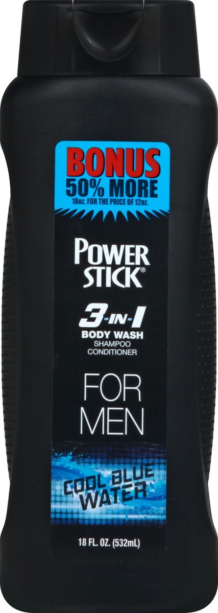 slide 3 of 9, Power Stick Body Wash/Shampoo/Conditioner, 3-in-1, Cool Blue Water, for Men, 18 Ounce, 18 oz