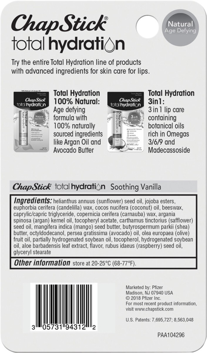 slide 4 of 11, ChapStick Total Hydration Soothing Vanilla Moisturizing Lip Balm Tube - 0.12 Oz, 0.12 oz