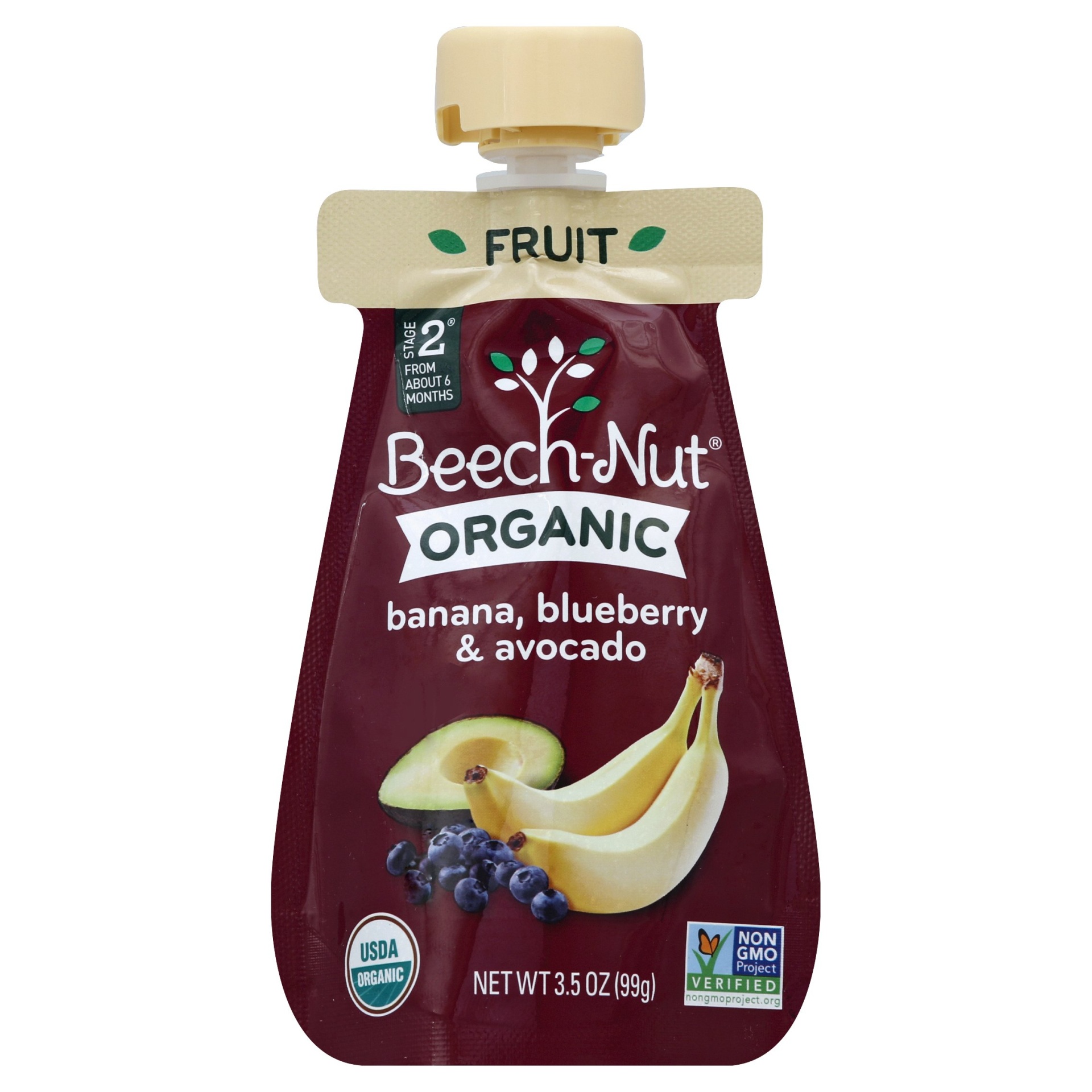 slide 1 of 6, Beech-Nut Cold Puree Pouch Banana, Blueberry & Avocado, 3.5 oz