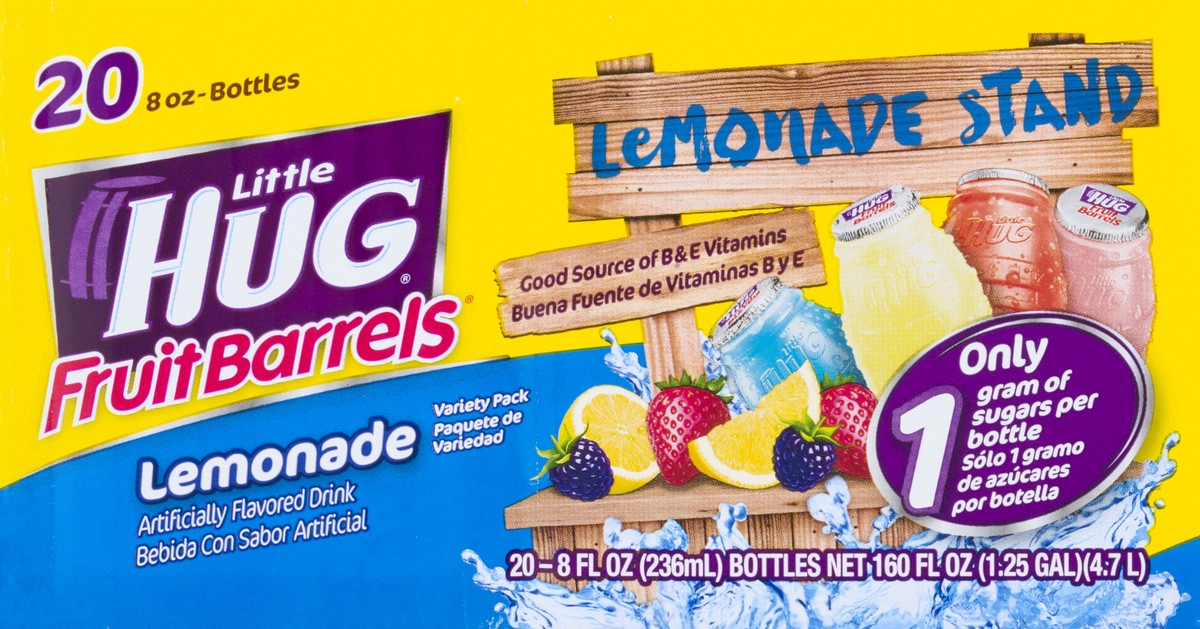 slide 9 of 9, Little HUG Fruit Barrels, Lemonade Stand, Kids Drinks Variety Pack, 20 Count, 8 FL OZ Bottles, 8 oz