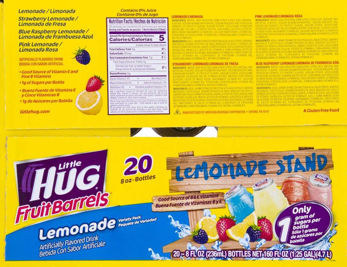 slide 5 of 9, Little HUG Fruit Barrels, Lemonade Stand, Kids Drinks Variety Pack, 20 Count, 8 FL OZ Bottles, 8 oz