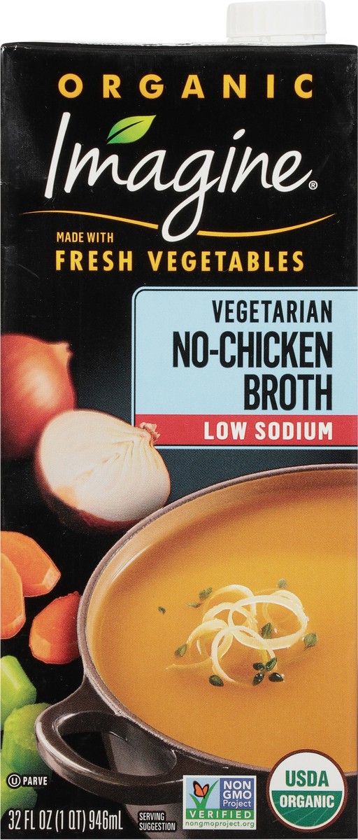 slide 2 of 10, Imagine Organic Low Sodium Vegetarian No-Chicken Broth 32 fl. oz. Aseptic Pack, 32 fl oz