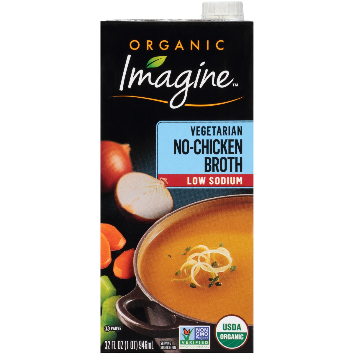 slide 1 of 10, Imagine Organic Low Sodium Vegetarian No-Chicken Broth 32 fl. oz. Aseptic Pack, 32 fl oz