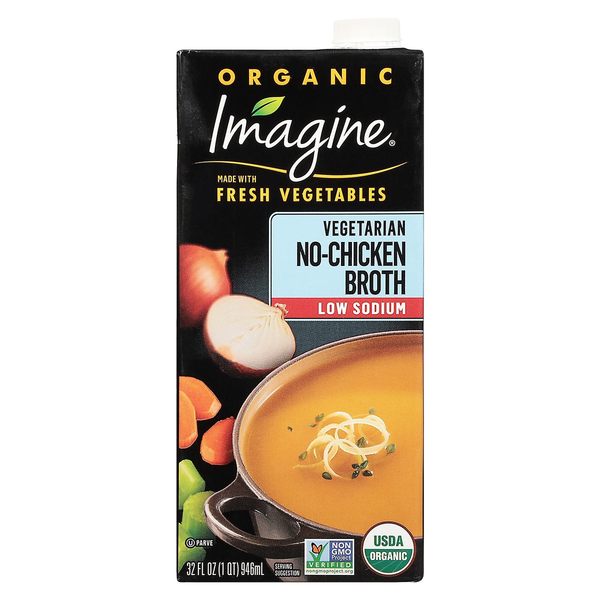 slide 8 of 10, Imagine Organic Low Sodium Vegetarian No-Chicken Broth 32 fl. oz. Aseptic Pack, 32 fl oz