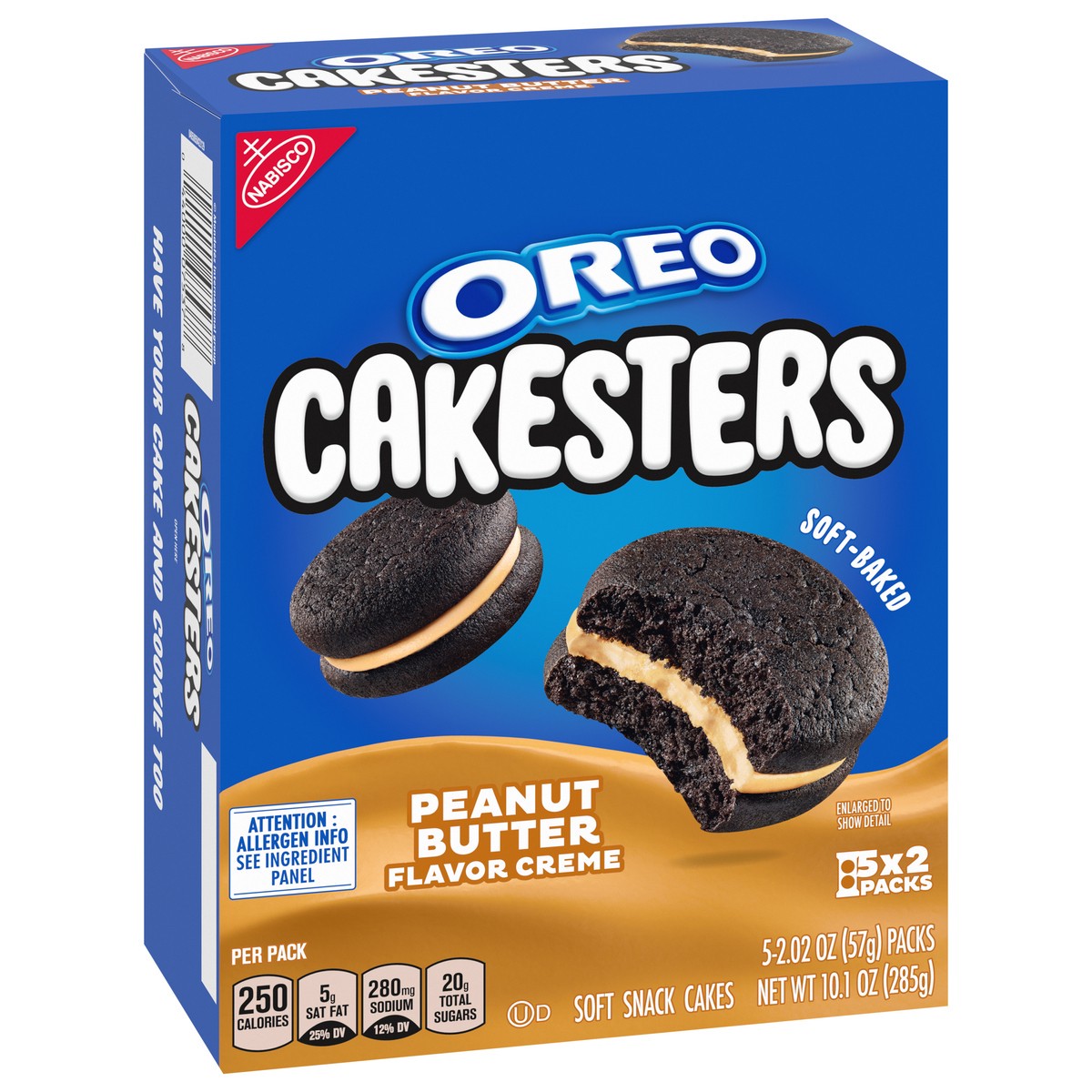 slide 6 of 13, OREO Peanut Butter Creme Cakesters Soft Snack Cakes, 5 - 2.02 oz Snack Packs, 10.1 oz