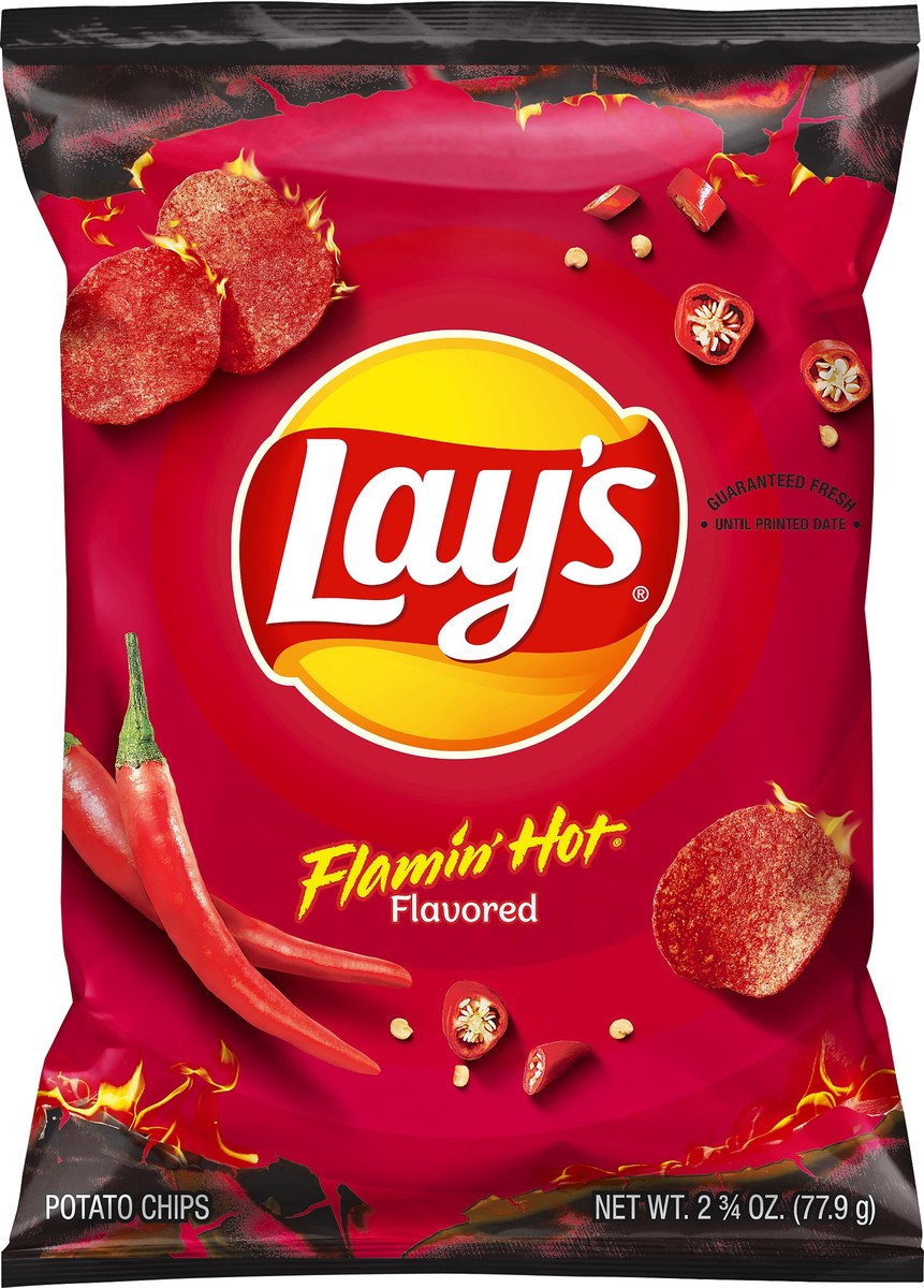 slide 2 of 7, Lay's Flamin' Hot Flavored Potato Chips 2.75 oz, 2.75 oz