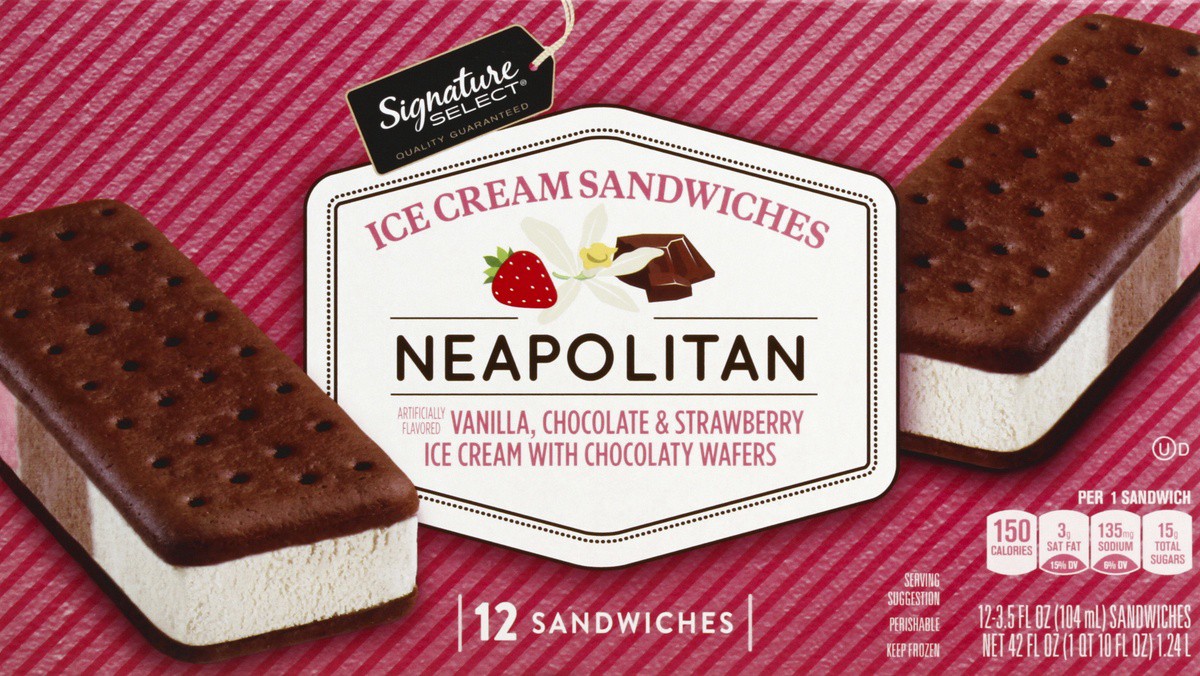 slide 4 of 7, Signature Select Neapolitan Ice Cream Sandwiches 12 - 3.5 fl oz Sandwiches, 12 ct