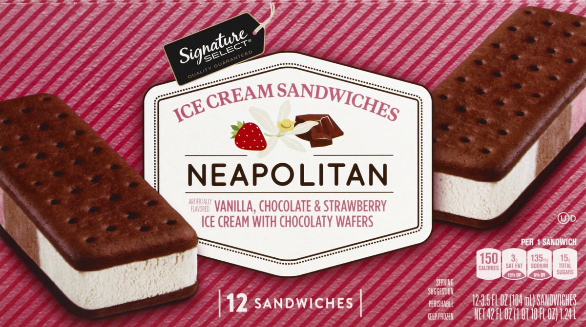 slide 7 of 7, Signature Select Neapolitan Ice Cream Sandwiches 12 - 3.5 fl oz Sandwiches, 12 ct