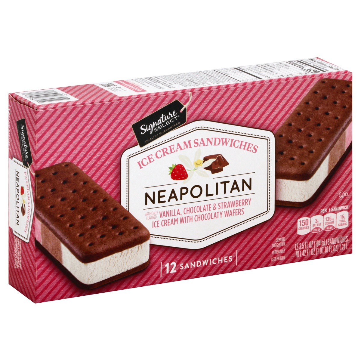 slide 1 of 7, Signature Select Neapolitan Ice Cream Sandwiches 12 - 3.5 fl oz Sandwiches, 12 ct