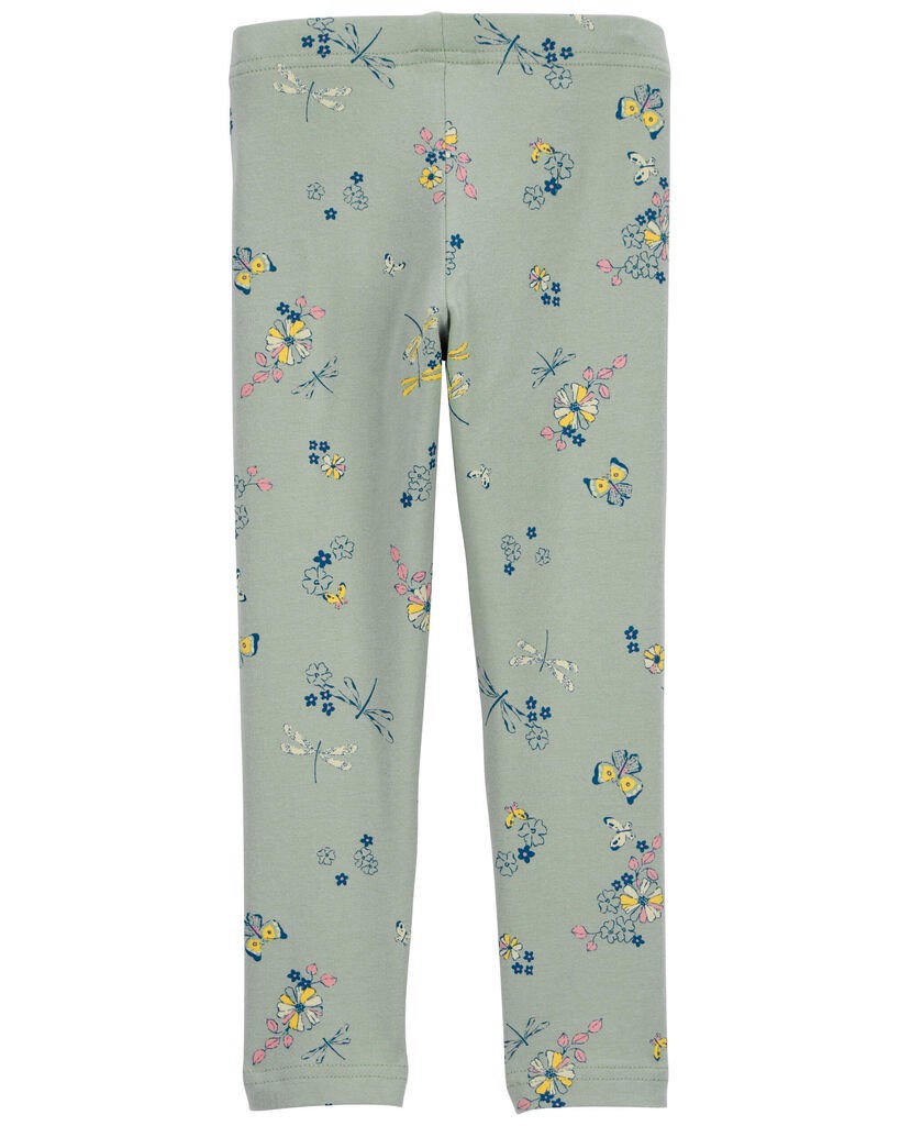 slide 2 of 3, Oshkosh Baby Tossed Floral Print Stretch Leggings Green 18M, 1 ct