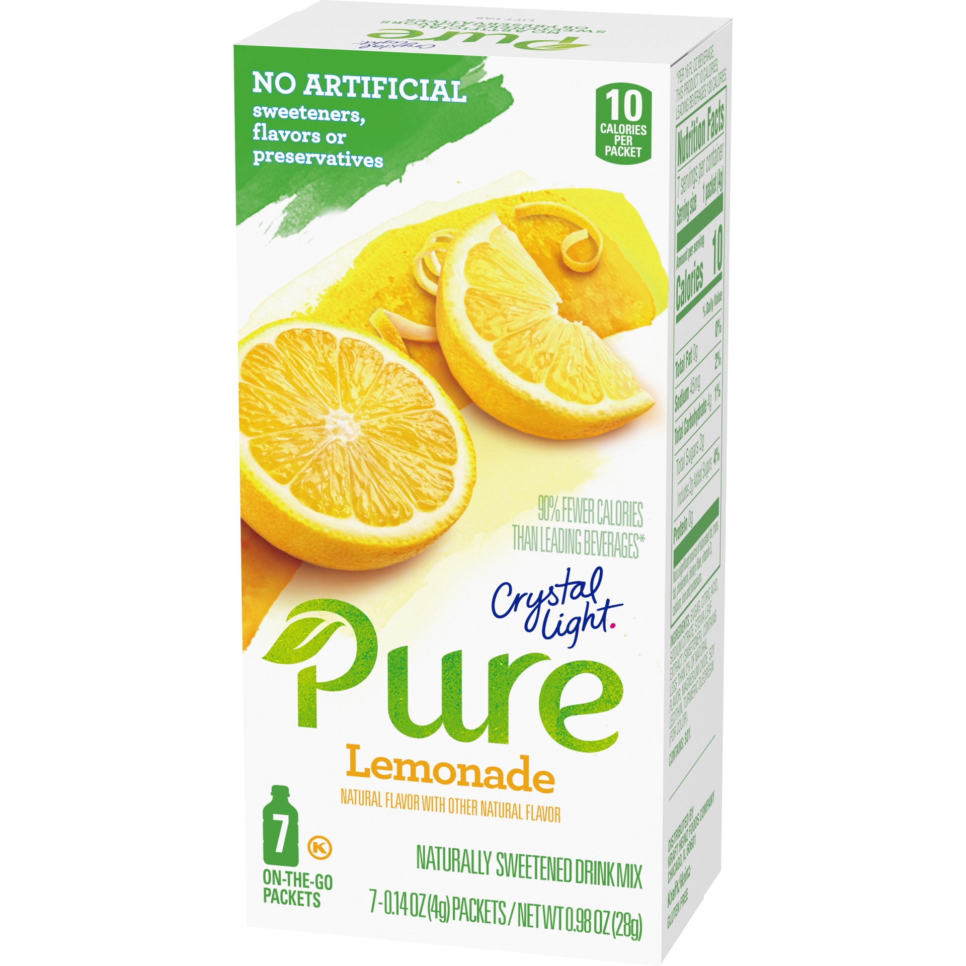 slide 3 of 6, Crystal Light Pure Lemonade Naturally Flavored Powdered Drink Mix with No Artificial Sweeteners On-the-Go, 7 ct; 0.14 oz