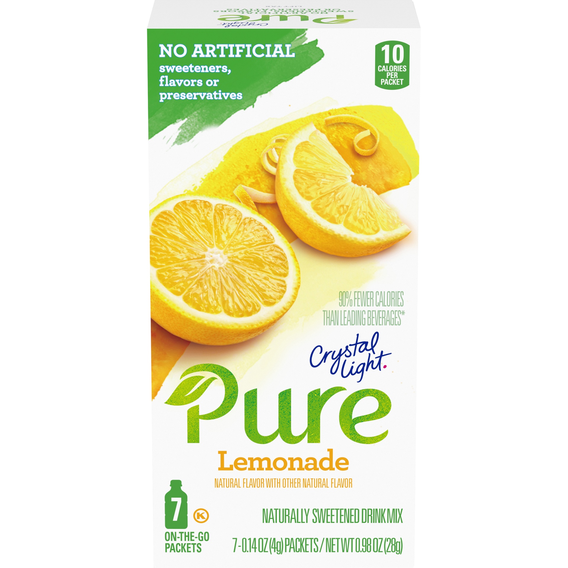 slide 1 of 6, Crystal Light Pure Lemonade Naturally Flavored Powdered Drink Mix with No Artificial Sweeteners On-the-Go, 7 ct; 0.14 oz