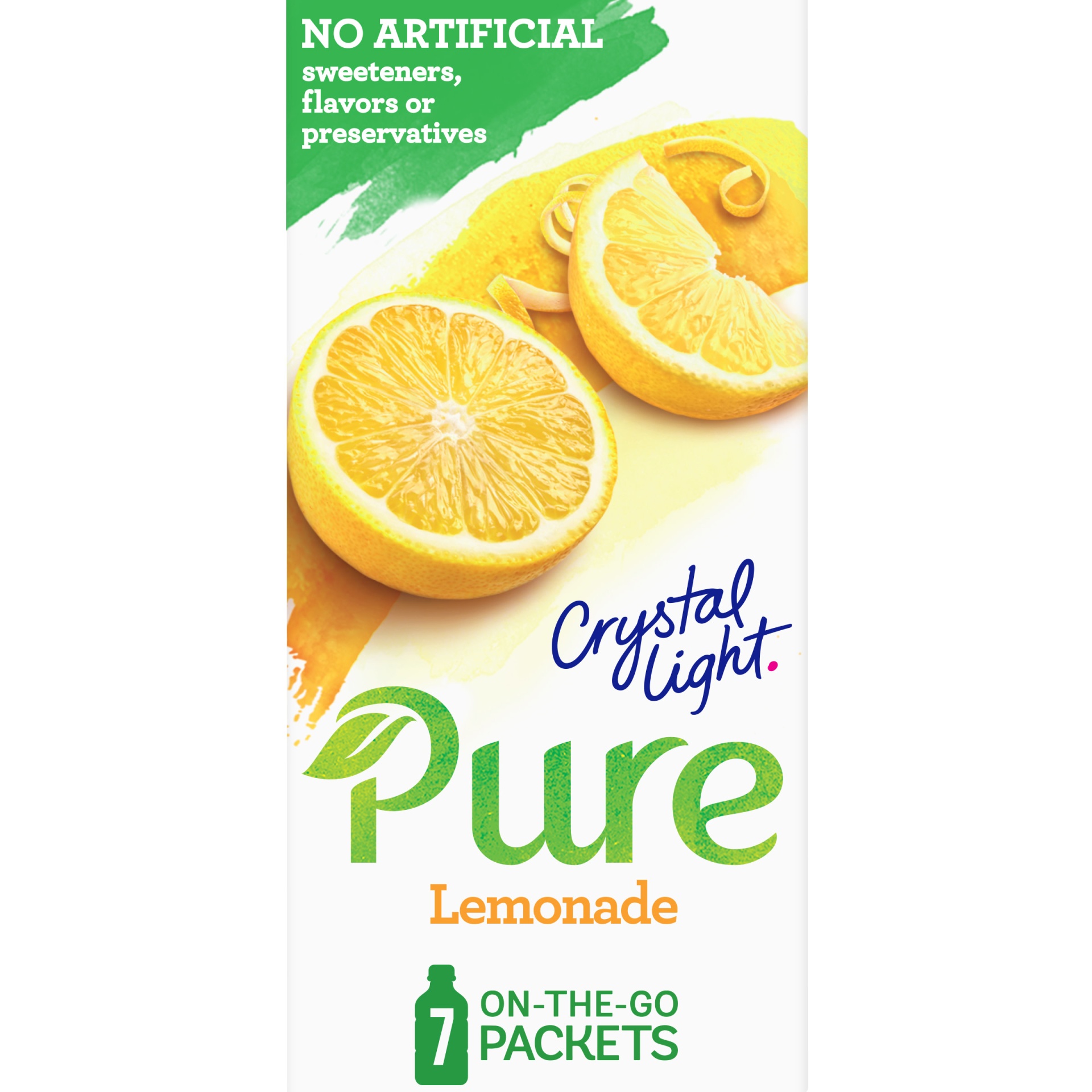 slide 1 of 1, Crystal Light Pure Lemonade Naturally Flavored Powdered Drink Mix with No Artificial Sweeteners On-the-Go Packets, 7 ct; 0.14 oz