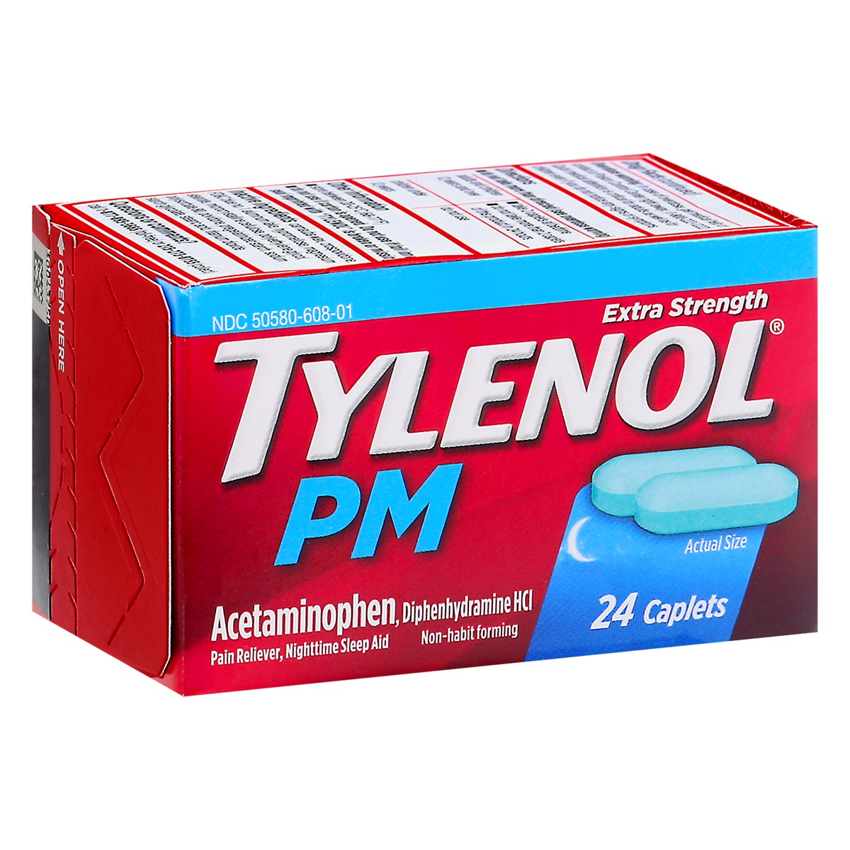 slide 2 of 10, Tylenol PM Extra Strength Nighttime Pain Reliever & Sleep Aid Caplets Acetaminophen & Diphenhydramine HCl, Relief for Nighttime Aches & Pains, Non-Habit Forming, 24 ct