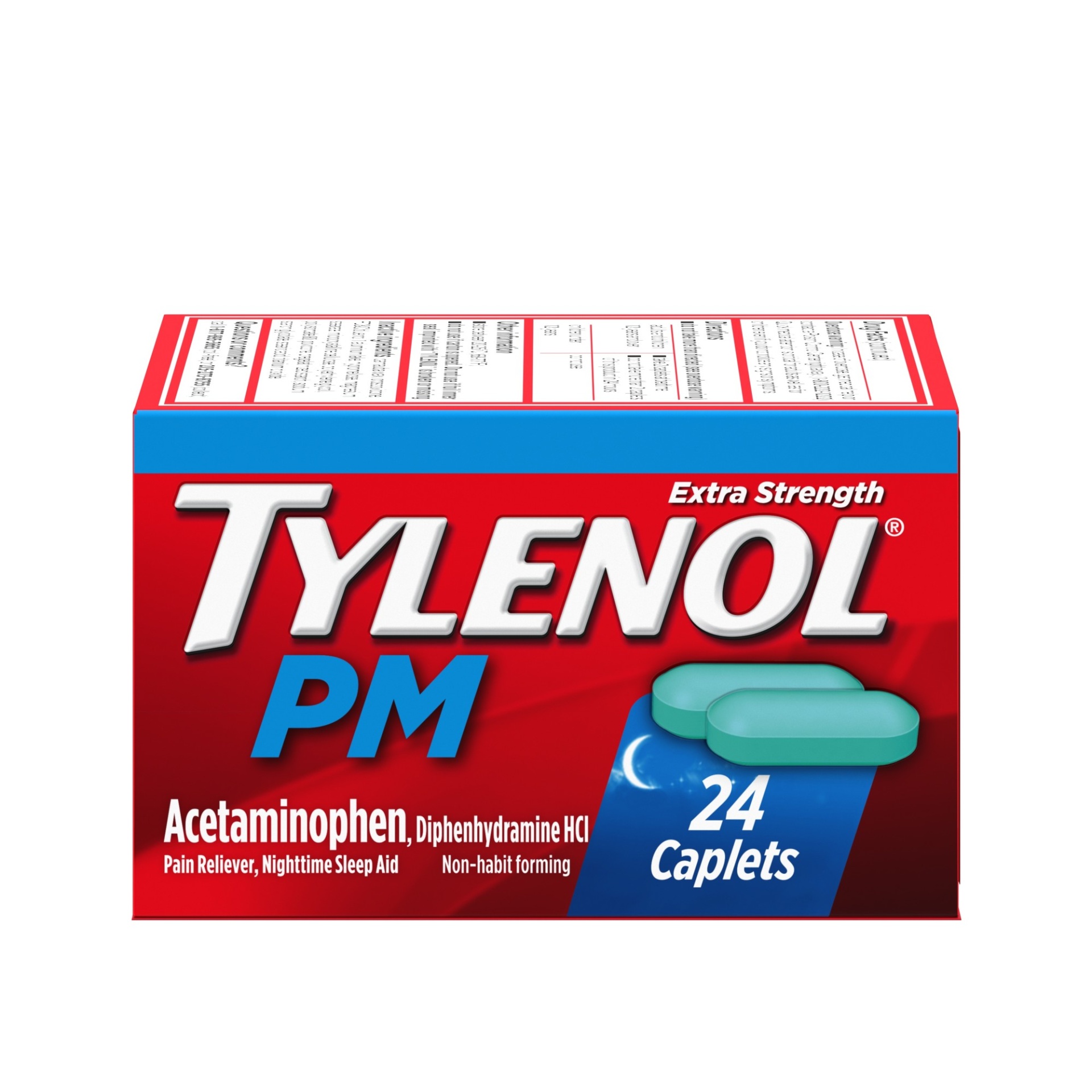 slide 1 of 6, Tylenol PM Extra Strength Nighttime Pain Reliever & Sleep Aid Caplets, 500 mg Acetaminophen & 25 mg Diphenhydramine HCl, Relief for Nighttime Aches & Pains, Non-Habit Forming, 24 ct