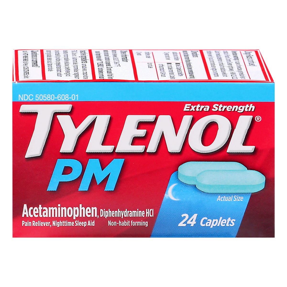 slide 1 of 10, Tylenol PM Extra Strength Nighttime Pain Reliever & Sleep Aid Caplets Acetaminophen & Diphenhydramine HCl, Relief for Nighttime Aches & Pains, Non-Habit Forming, 24 ct