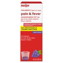 Meijer Children's Pain And Fever, Acetaminophen 160 Mg Per 5 Ml Oral Suspension, Grape Flavor, 8oz