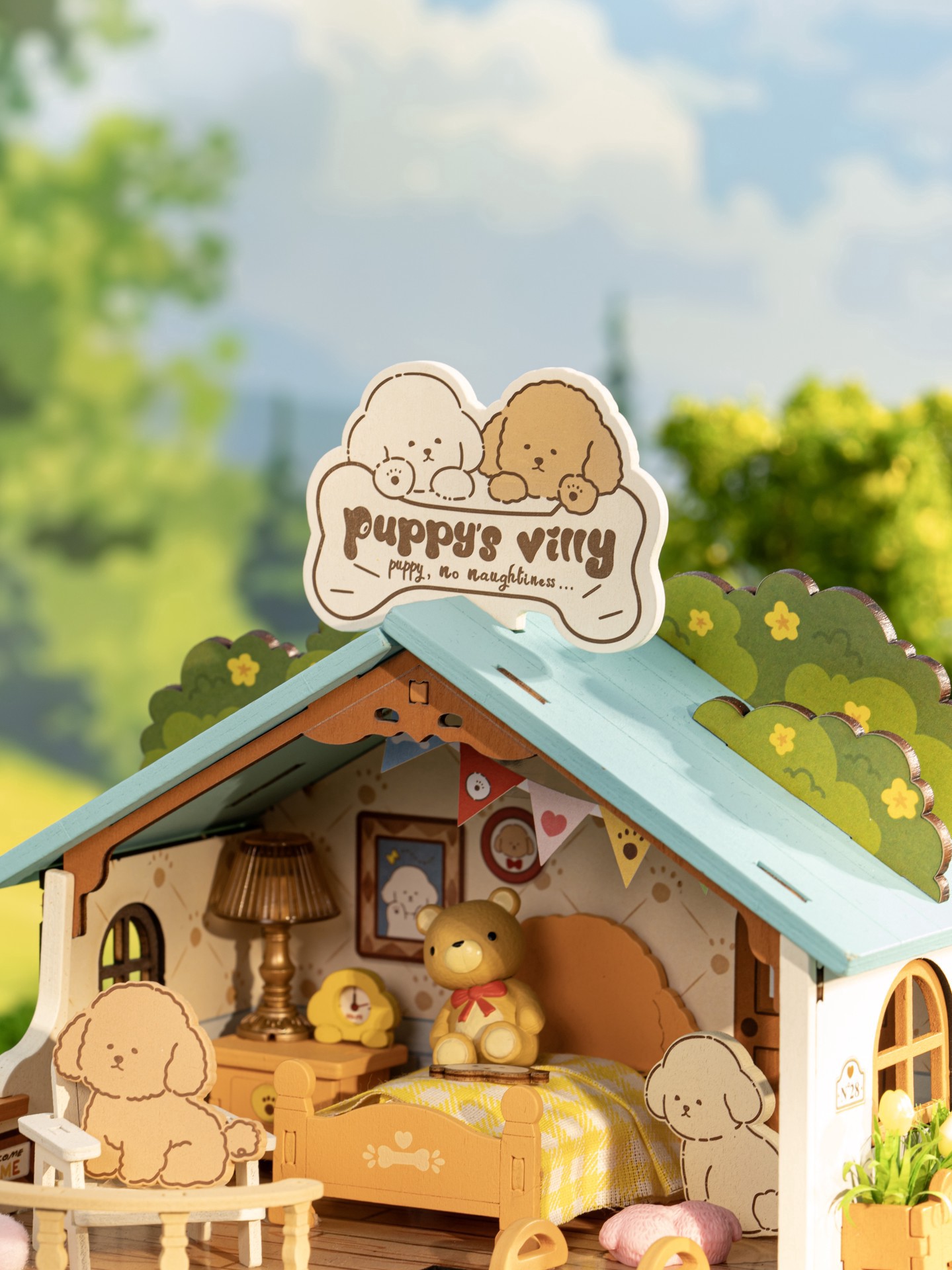 slide 3 of 9, Robotime Rolife Puppy's Cozy Villa Diy Miniature House Kit, 8.5 in x 7 in x 9.25 in