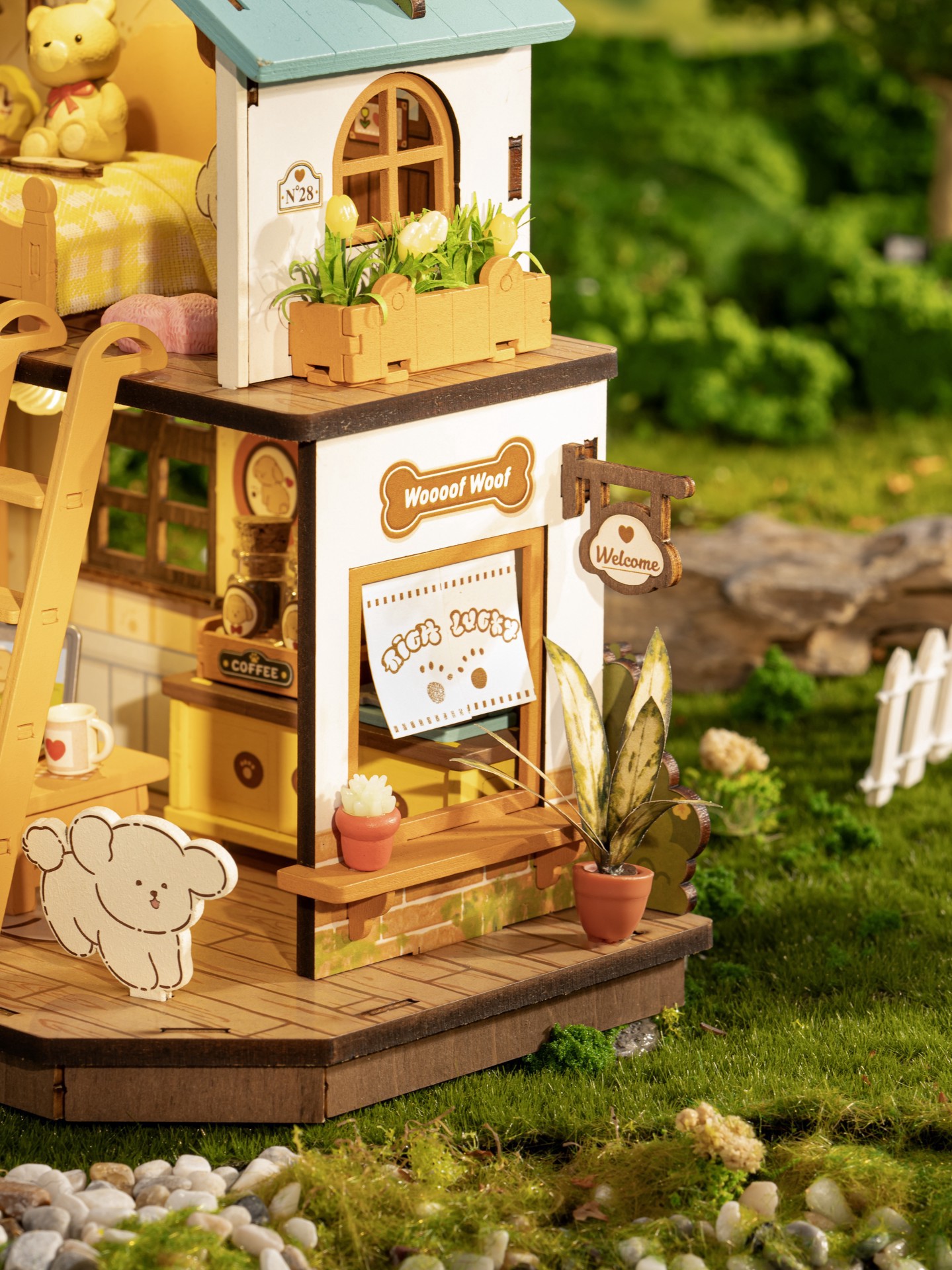 slide 8 of 9, Robotime Rolife Puppy's Cozy Villa Diy Miniature House Kit, 8.5 in x 7 in x 9.25 in