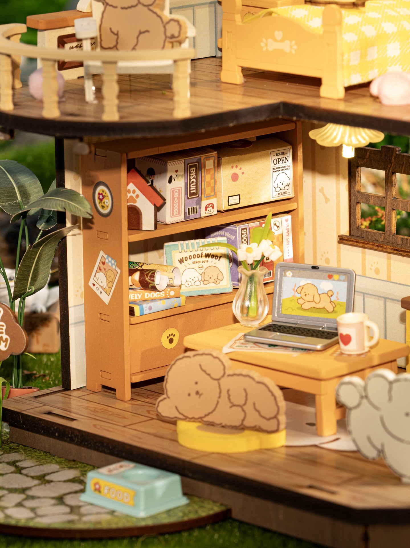 slide 4 of 9, Robotime Rolife Puppy's Cozy Villa Diy Miniature House Kit, 8.5 in x 7 in x 9.25 in