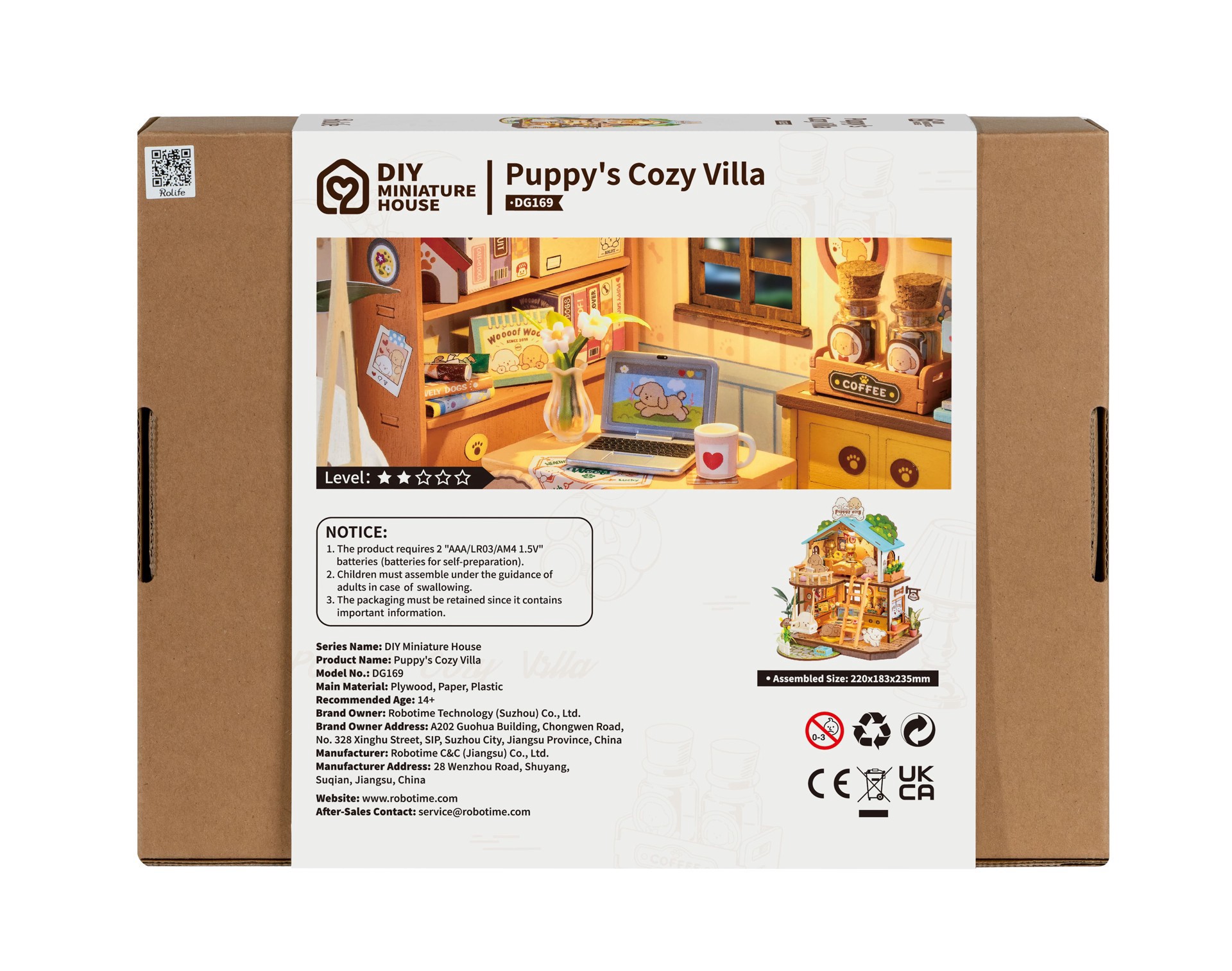 slide 2 of 9, Robotime Rolife Puppy's Cozy Villa Diy Miniature House Kit, 8.5 in x 7 in x 9.25 in