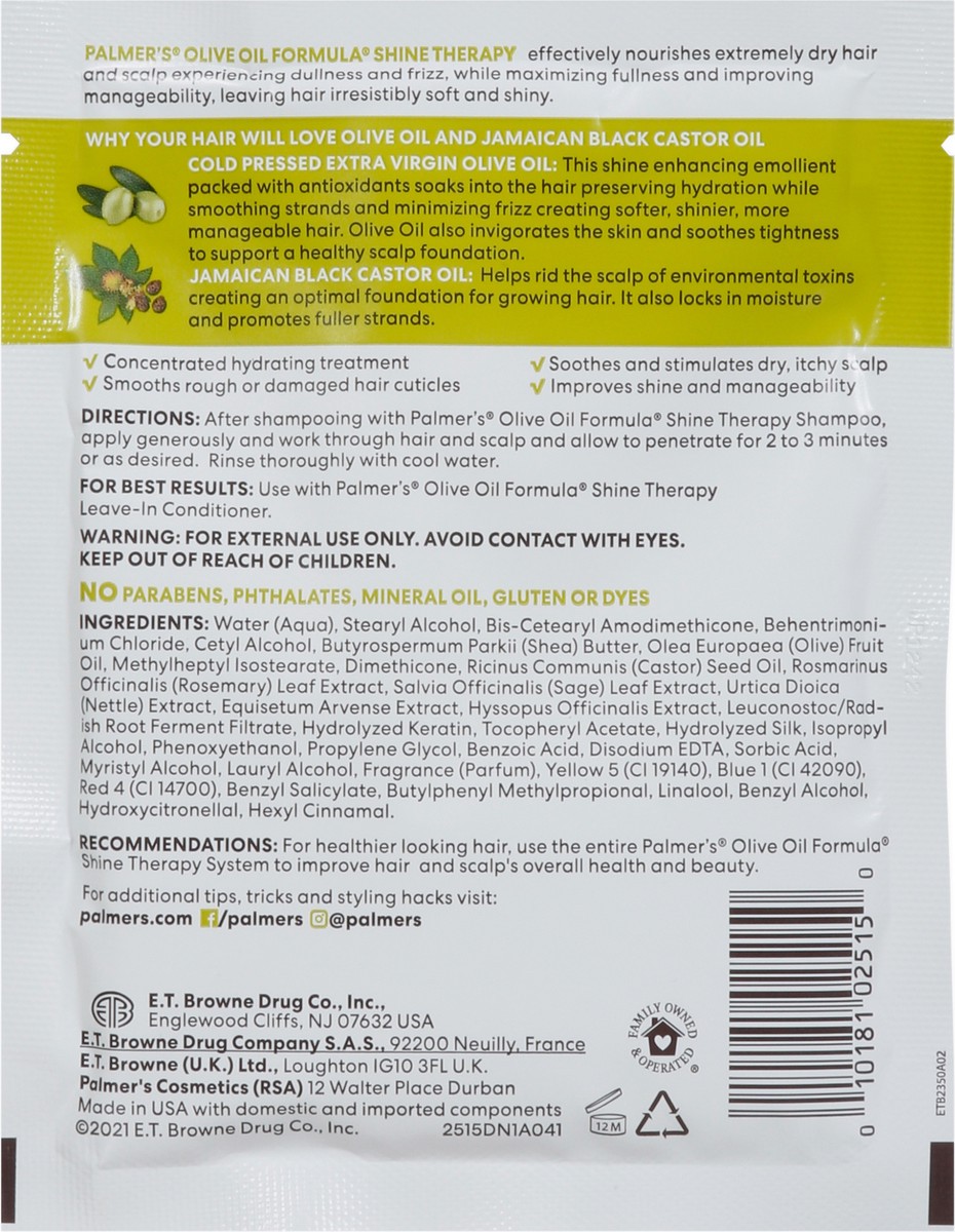 slide 5 of 9, Palmer's Olive Oil Formula Shine Therapy Deep Conditioning Pack, 2.1 oz., 2.1 oz