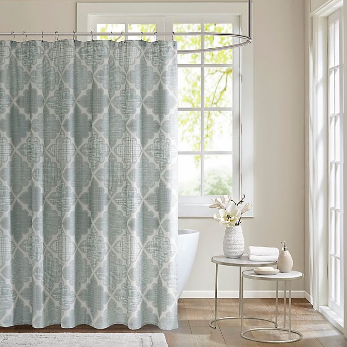 slide 1 of 2, Madison Park Cadence Cotton Sateen Shower Curtain - Aqua, 1 ct