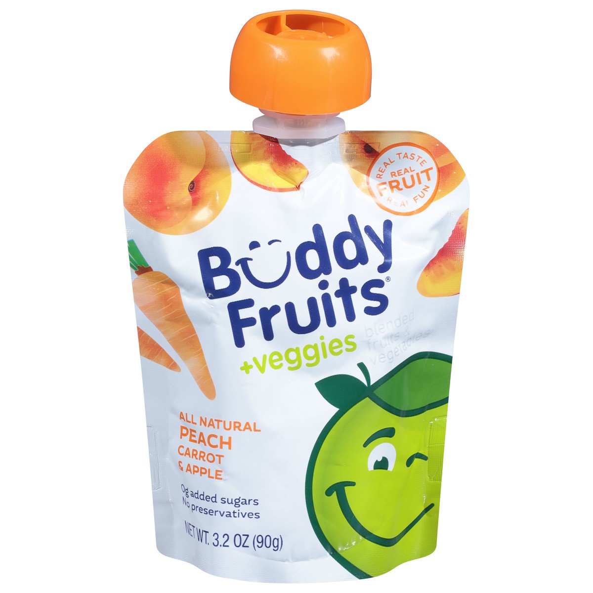 slide 1 of 9, Buddy Fruitss & Veggies Apple, Carrot & Orange Pouch, 3.2 oz