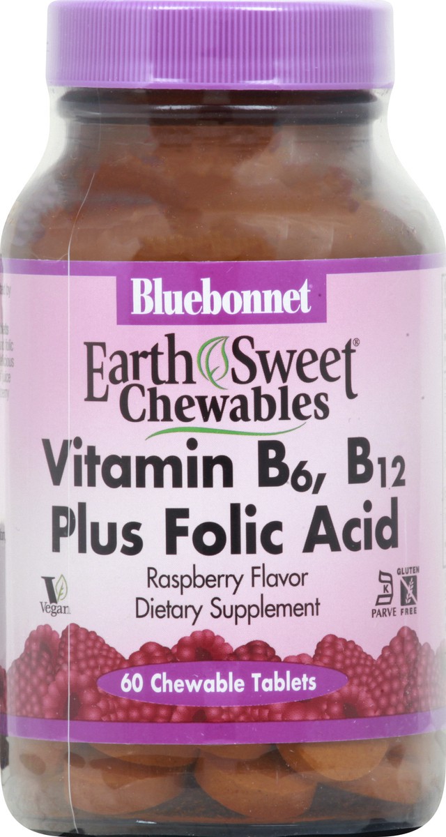 slide 9 of 12, Bluebonnet Nutrition Tablets Raspberry Flavor Vitamin B6, B12 + Folic Acid 60 ea, 60 ct