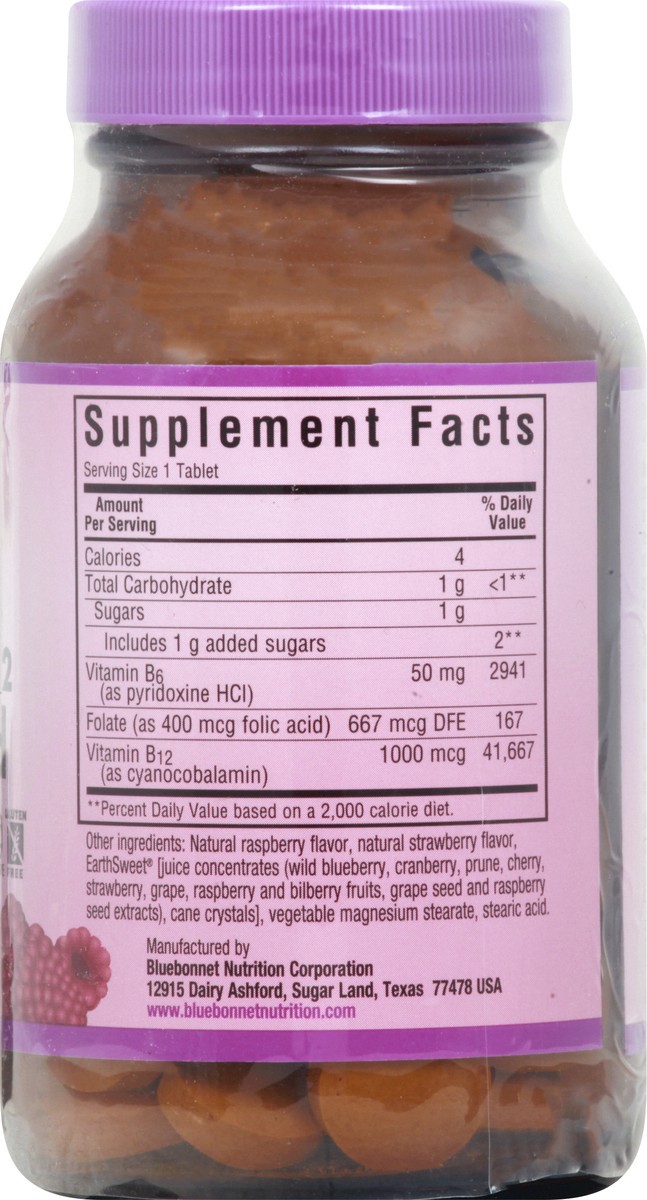 slide 3 of 12, Bluebonnet Nutrition Tablets Raspberry Flavor Vitamin B6, B12 + Folic Acid 60 ea, 60 ct