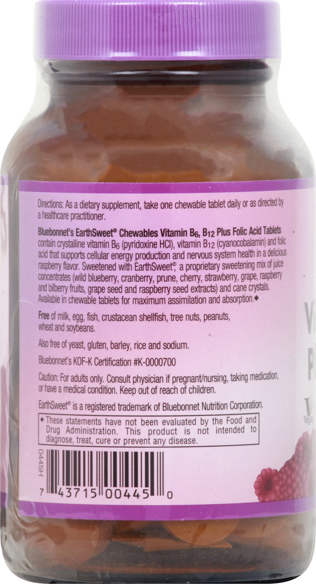 slide 6 of 12, Bluebonnet Nutrition Tablets Raspberry Flavor Vitamin B6, B12 + Folic Acid 60 ea, 60 ct