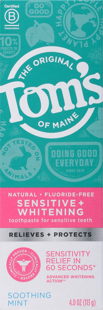 slide 8 of 9, Tom's of Maine Tom’s of Maine Sensitive + Whitening Fluoride Free Toothpaste, Soothing Mint 4.0 Oz., 4 oz