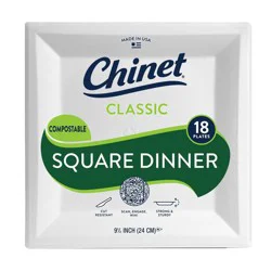 Chinet Classic Compostable Square Dinner 9.5 Inch Plates 18 Each