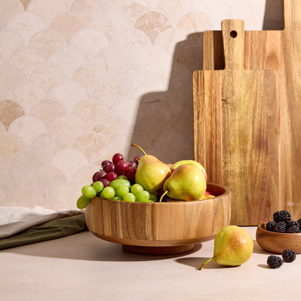 slide 4 of 4, Dash of That Elevated Fruit Bowl 10" Acacia Wood, 10 in