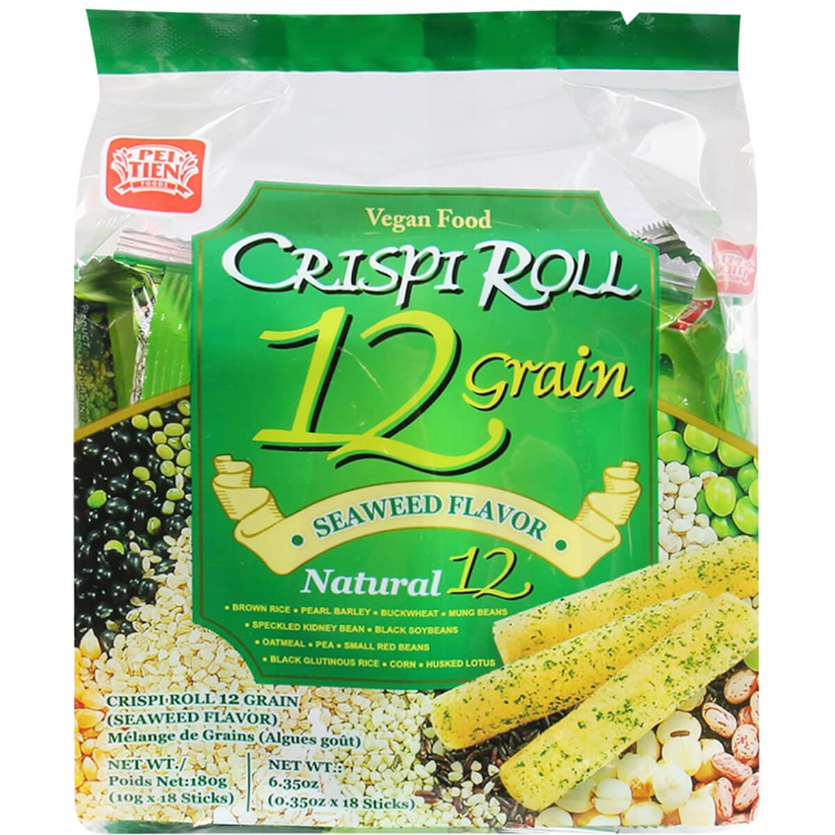 slide 1 of 1, Pei Tien Crispi Roll 12 Grain Seaweed, 18 ct; 10 gram