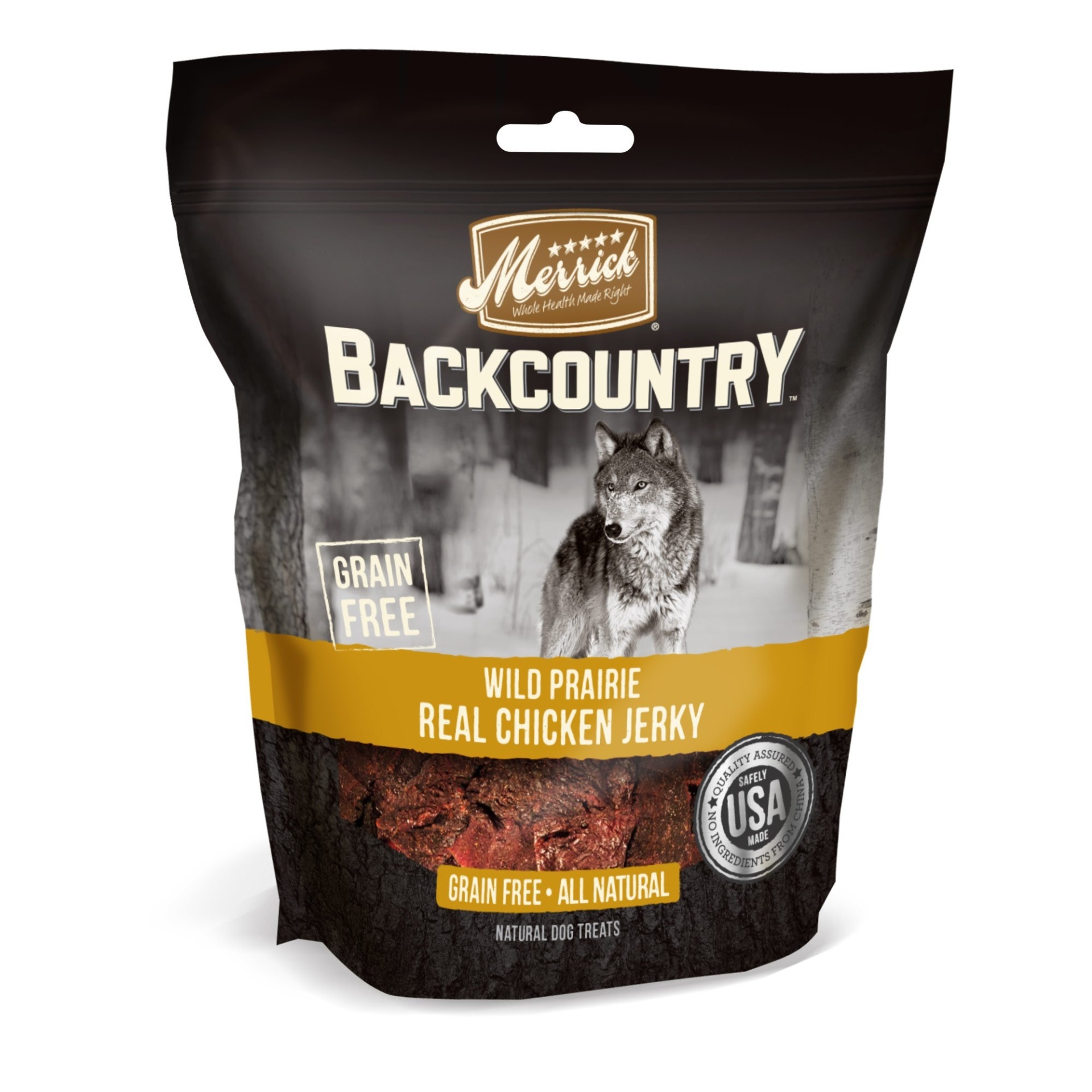 slide 1 of 1, Merrick Backcountry Wild Prairie Real Chicken Jerky Grain Free Dog Treats, 4.5 oz