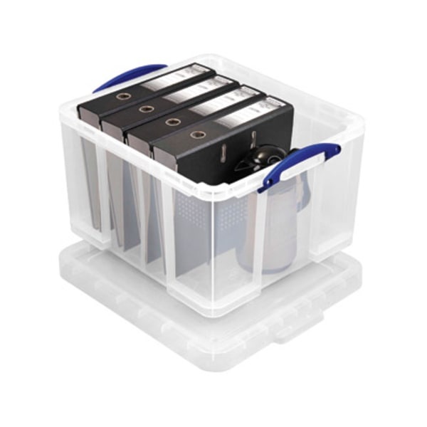 slide 1 of 1, Really Useful Boxes Really Useful Box Plastic Storage Box, Clear, 42 liter; 12 in x 14 in x 20 in