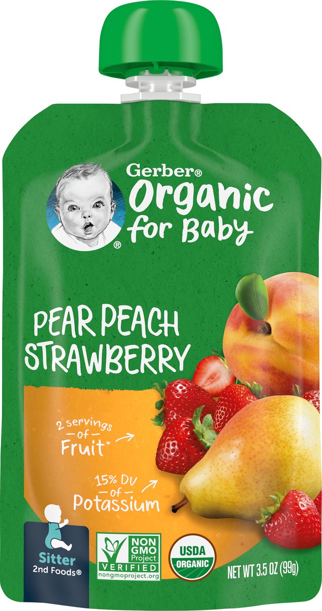 slide 7 of 12, Gerber 2nd Foods Organic for Baby Baby Food, Pear Peach Strawberry, 3.5 oz Pouch, 3.5 oz