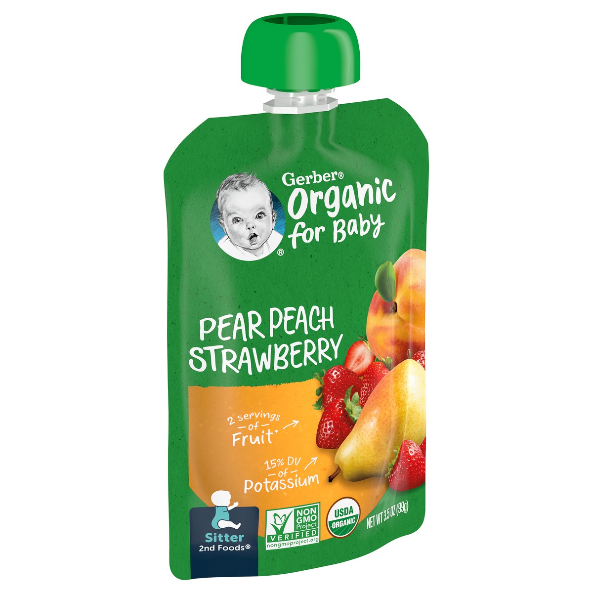 slide 3 of 12, Gerber 2nd Foods Organic for Baby Baby Food, Pear Peach Strawberry, 3.5 oz Pouch, 3.5 oz